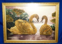 Картина с янтарем Лебеди